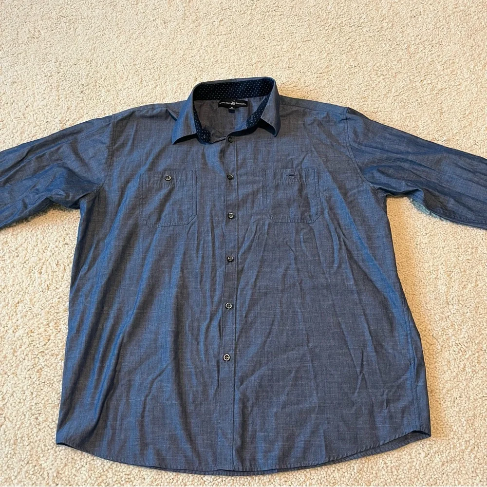 ⭐️3 for 30 Dark Blue‎ Beverly Hills Polo Club Chambray Soft ButtonUp Shirt Sz XL